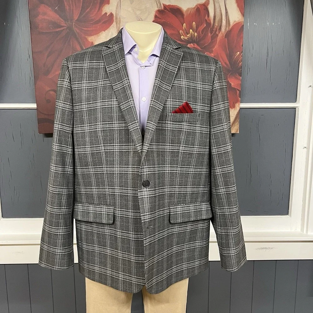 APT.9 Blazer Jacket Sport Coat Mens 48R Slim‎ Fit Polyester Blend Stretch Gray